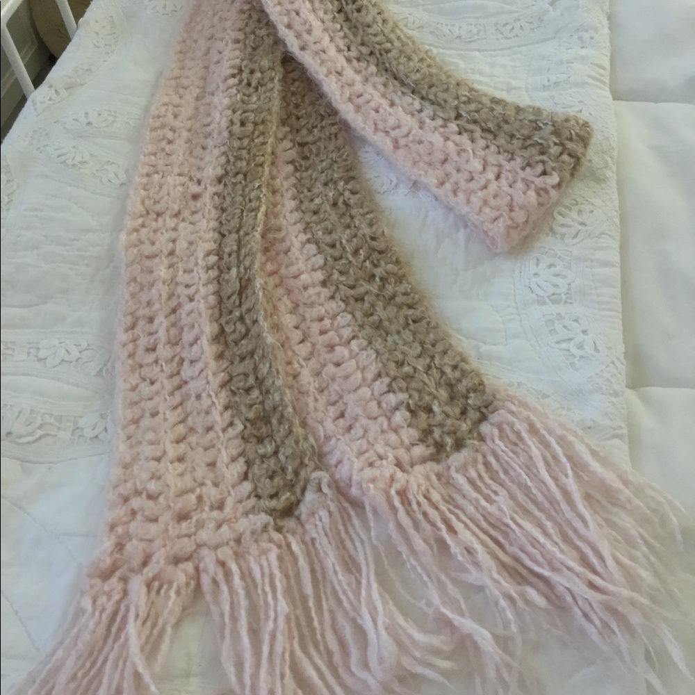 Pink and Tan Soft Hand Crocheted Scarf